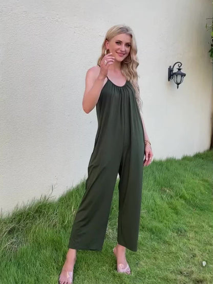 Mono holgado casual para mujer estilo verano con tirantes finos y bolsillos – Look chic y cómodo para vacaciones o ciudad