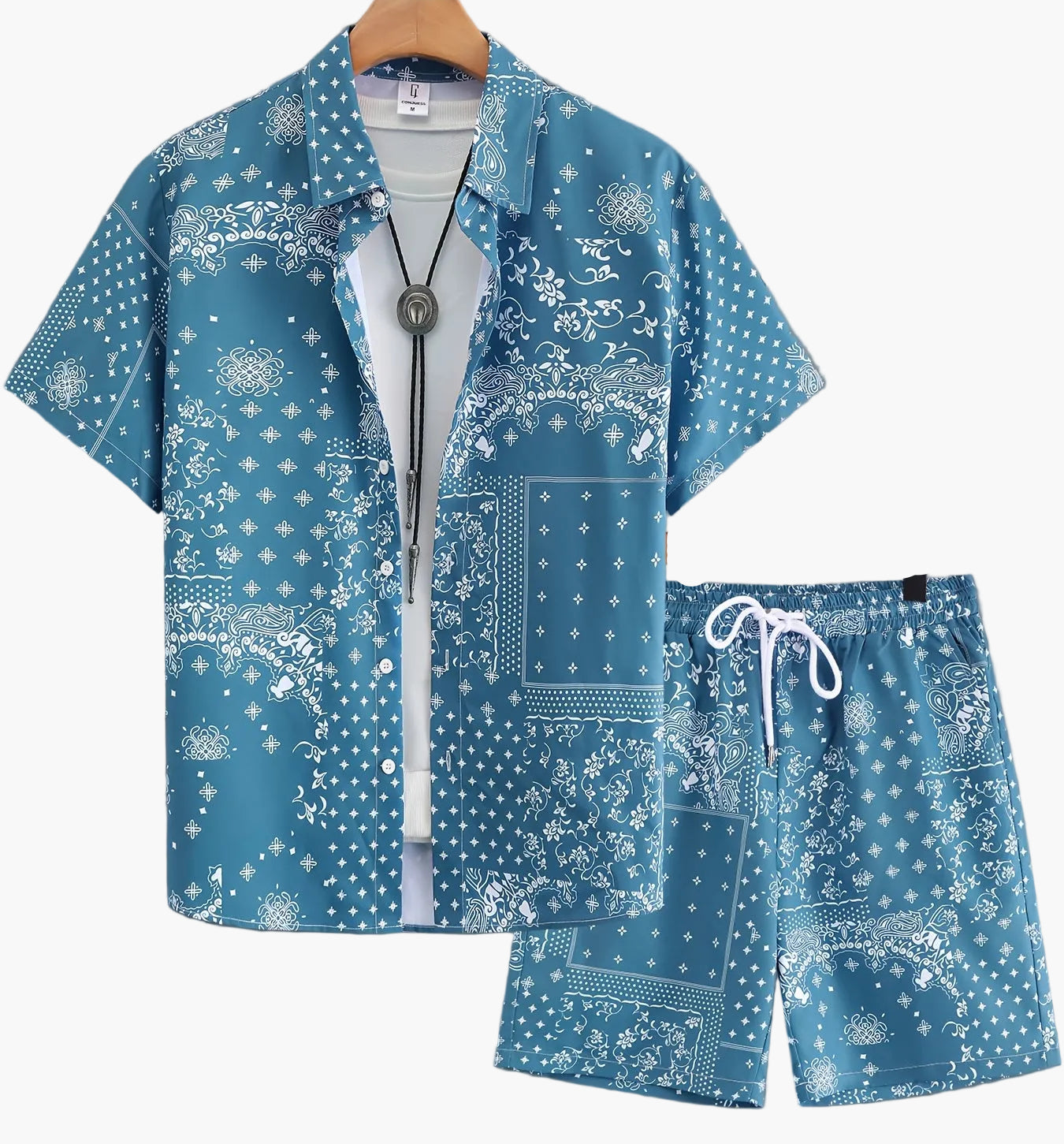Ensemble chemise et short à motif bandana pour homme, style décontracté été
