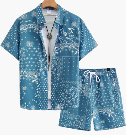 Ensemble chemise et short à motif bandana pour homme, style décontracté été