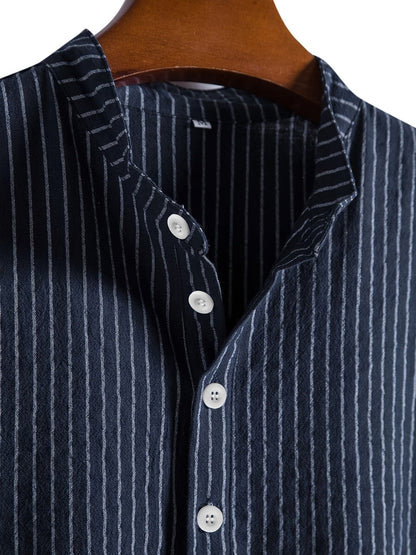 Chemise décontractée à rayures col mao pour homme - Style tendance et confortable