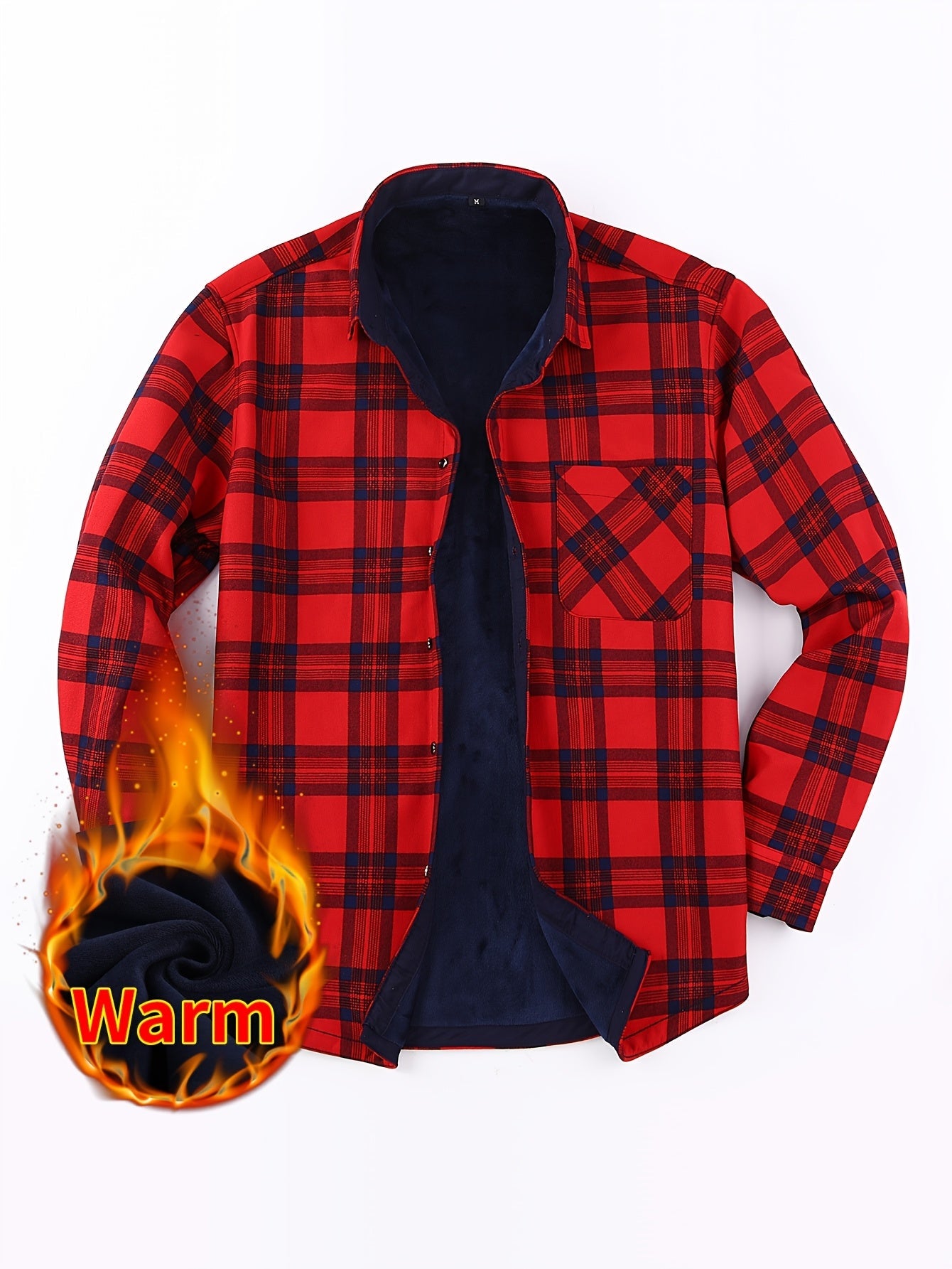 Men's Fleece-Lined Plaid Button-Up Shirt Jacket