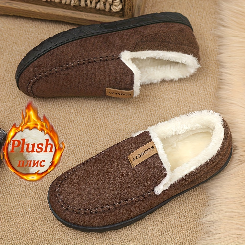 Chaussons Mocassins Homme Doublés Polaire Marron Chaussures d'Intérieur Hiver Confortables