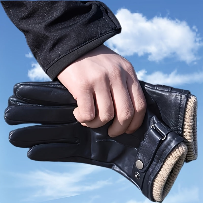 Gants d'hiver unisexe marron avec manchette tricotée et sangle réglable