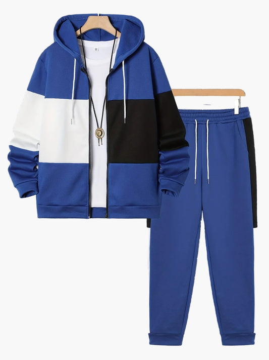 Survêtement Homme Style Décontracté à Capuche avec Fermeture Éclair – Ensemble Sport Urbain