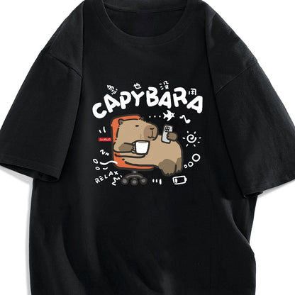 Unisex lässiges T-Shirt im kawaii-Stil mit entspannendem Capybara-Print – ideal für Jugendliche und junge Erwachsene