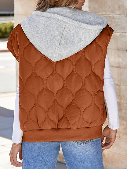 Gilet matelassé sans manches Femme à capuche Couleur rouille