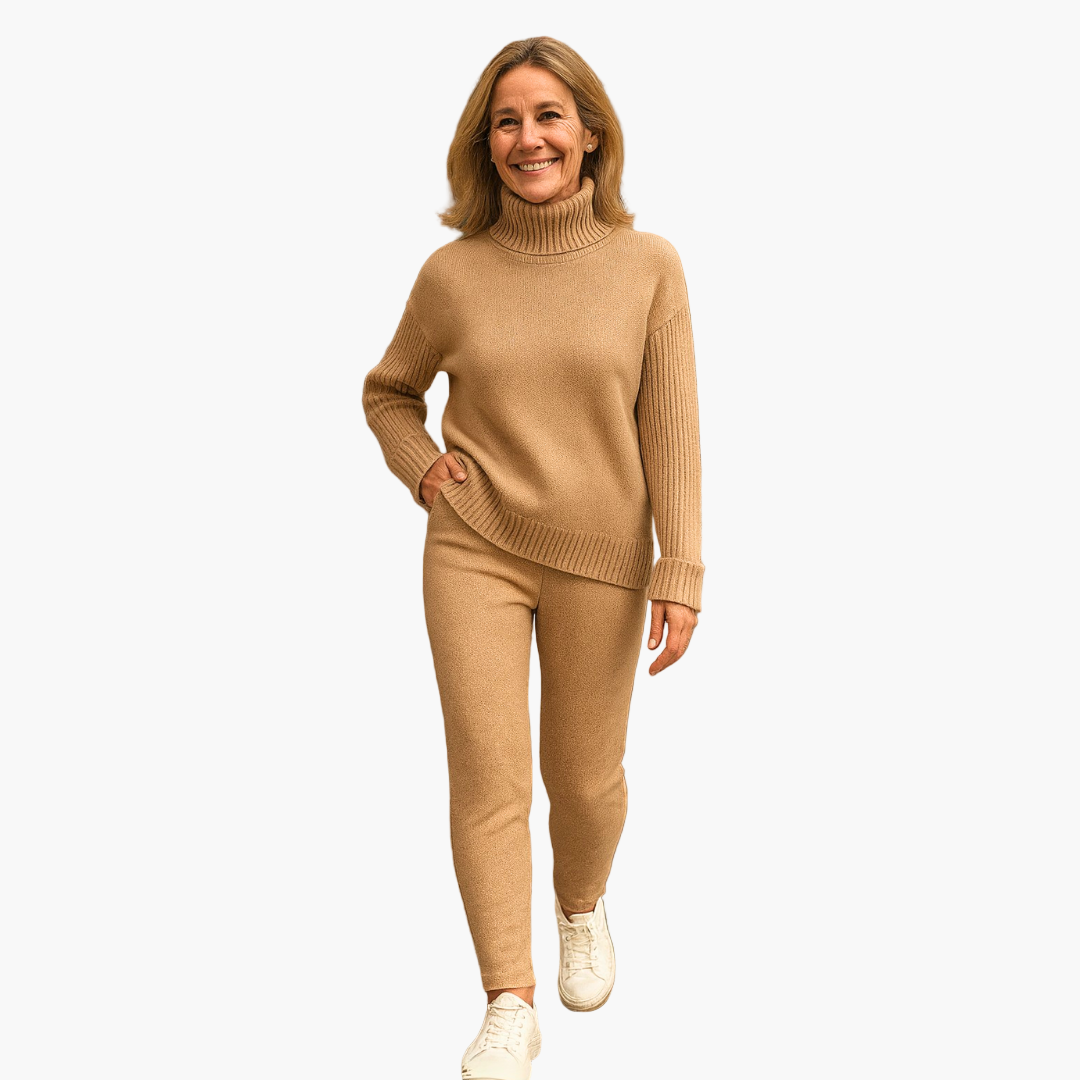 Ensemble Femme Pull Col Roulé et Pantalon Style Décontracté Élégant
