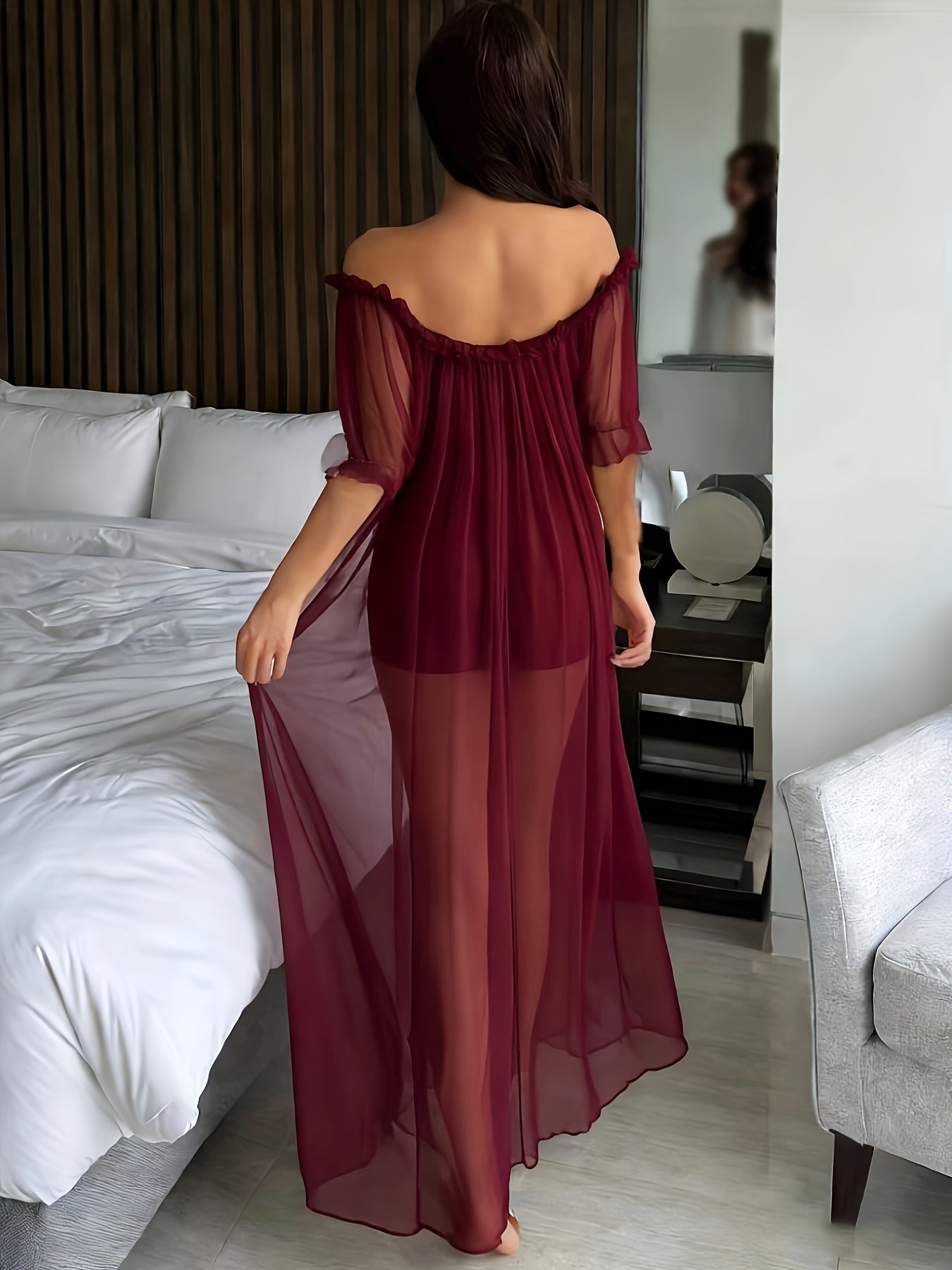 Chemise de nuit longue élégante à épaules dénudées pour femme, style romantique, usage quotidien ou détente