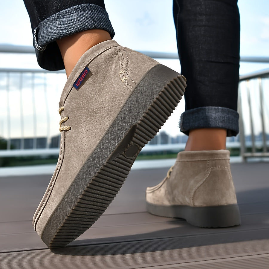 Chaussures montantes homme à lacets style mocassin, couleur unie, semelle épaisse