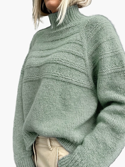Maglione Donna Collo Alto Stile Elegante Lavorato a Maglia con Motivo a Righe per l'Inverno