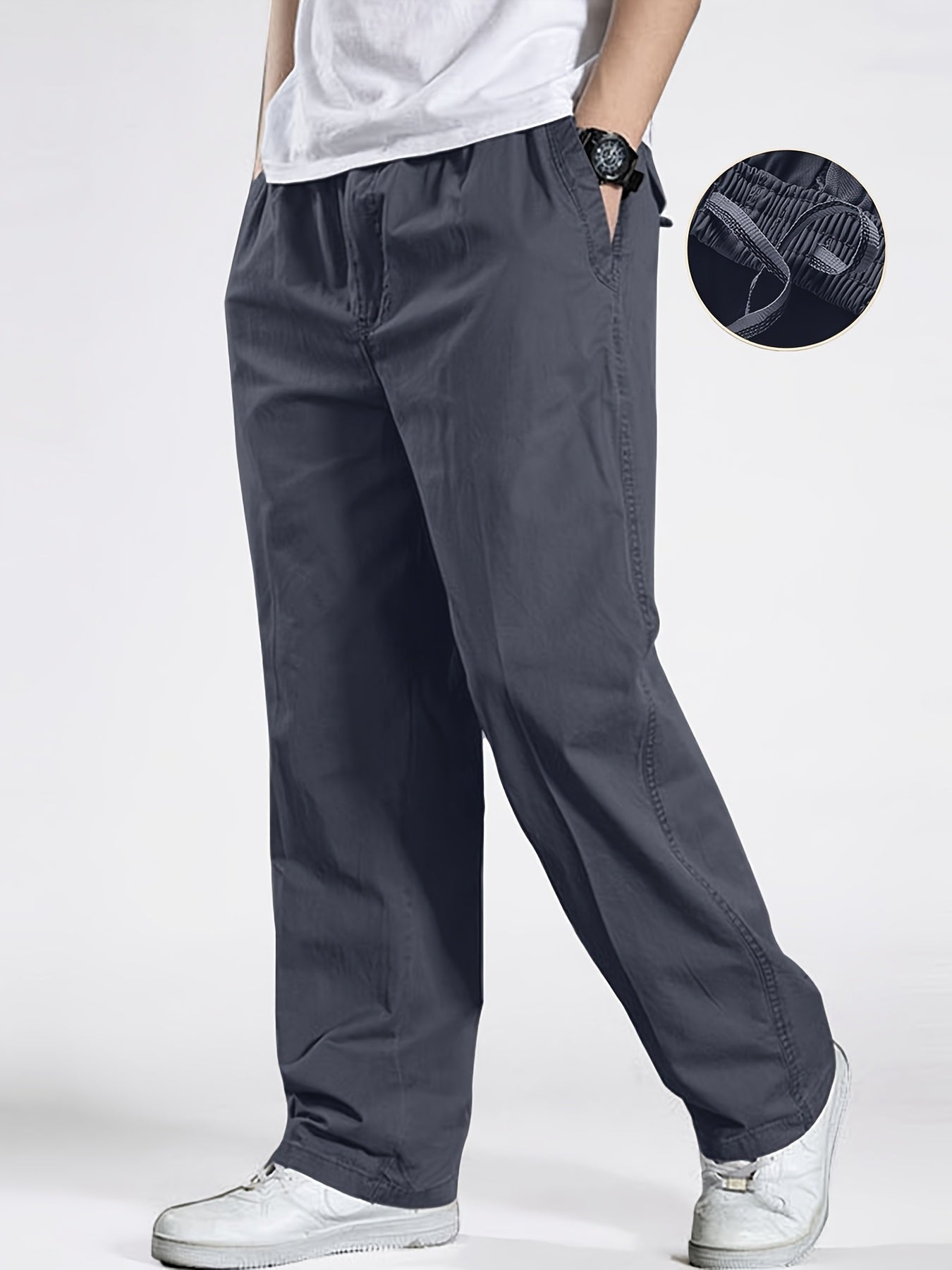 Pantalon décontracté à taille élastique homme, coupe ample, idéal pour loisirs et détente