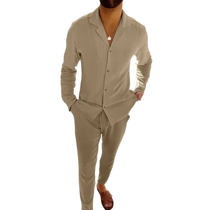 Ensemble Décontracté Homme Style Moderne Chemise Manches Longues et Pantalon Slim pour Quotidien