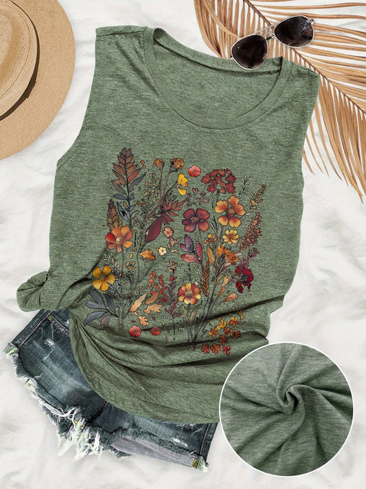 Top casual donna con motivo floreale artistico per l'estate