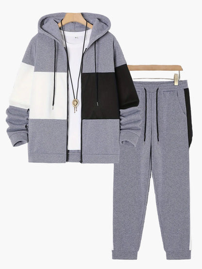 Survêtement Homme Style Décontracté à Capuche avec Fermeture Éclair – Ensemble Sport Urbain