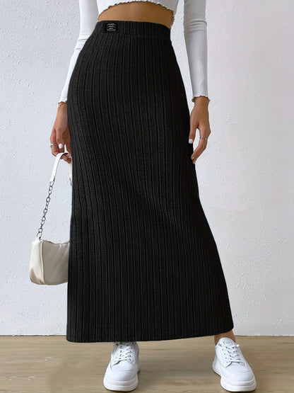 Jupe longue noire côtelée fendue style sirène pour femme