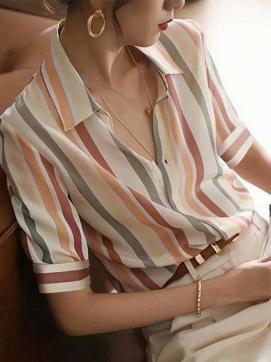Elegant Women's Striped Blouse Casual Style Spring Summer