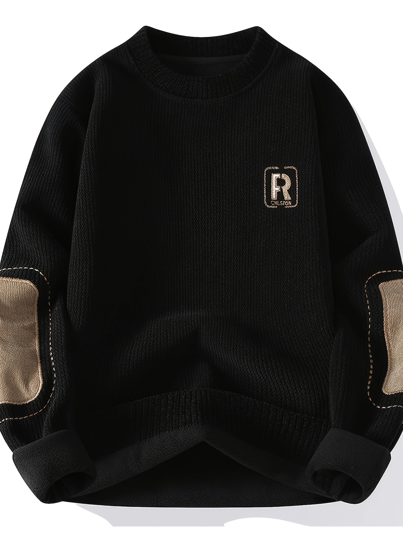 Sweat-shirt à col rond homme avec empiècements coudes côtelés