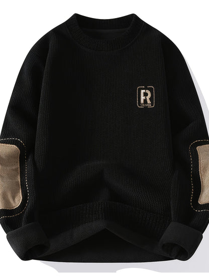 Sweat-shirt à col rond homme avec empiècements coudes côtelés