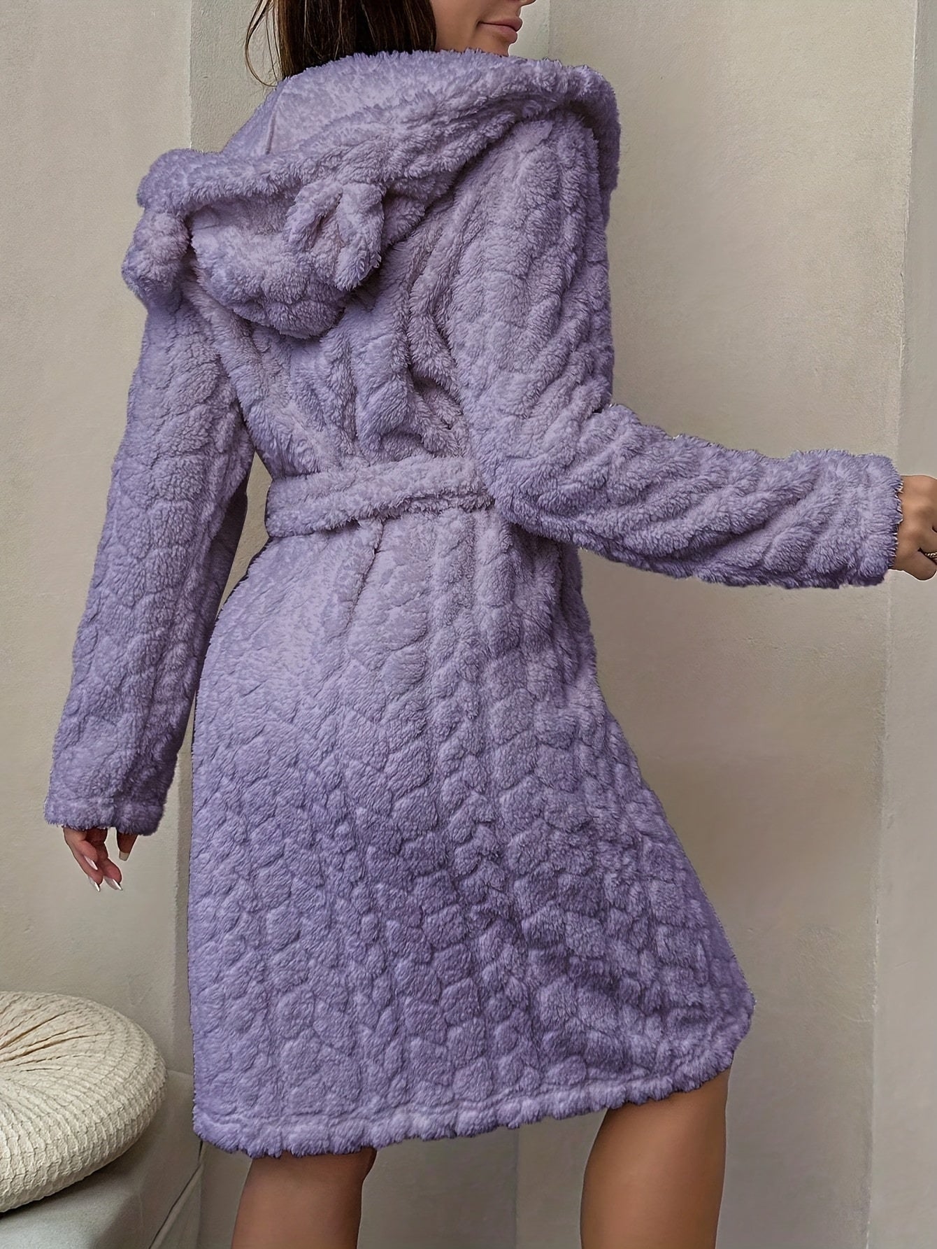 Robe de Chambre Femme à Capuche Ourson Douce Lavande