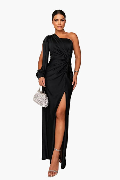 Abito da sera donna monospalla elegante stile drappeggiato per evento e cerimonia