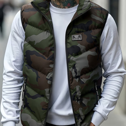 Gilet matelassé homme sans manches à motif camouflage militaire vert