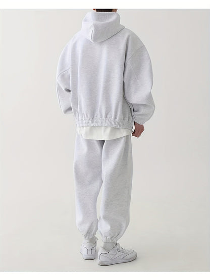 Ensemble survêtement unisexe gris clair à capuche zippé et pantalon décontracté