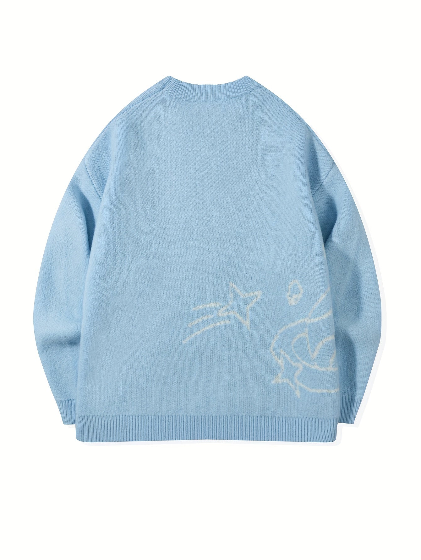 Pull en maille unisexe avec motif Planète et étoiles à col rond