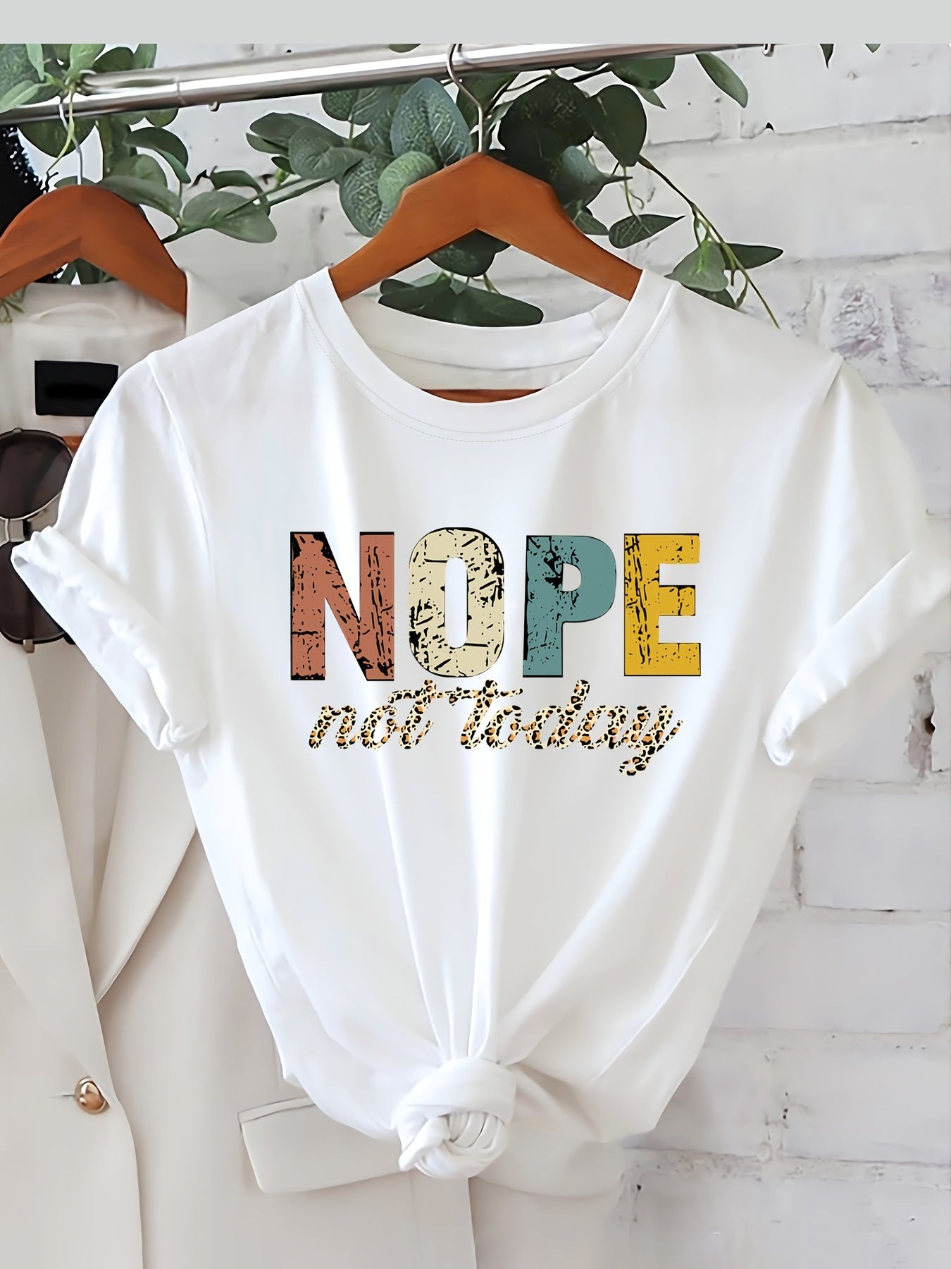 T-shirt graphique décontracté femme slogan humoristique "NOPE not today" style relax