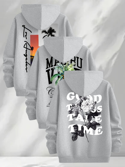 Lot de 3 Hoodies à Capuche Imprimés pour Homme Multicolore Décontracté
