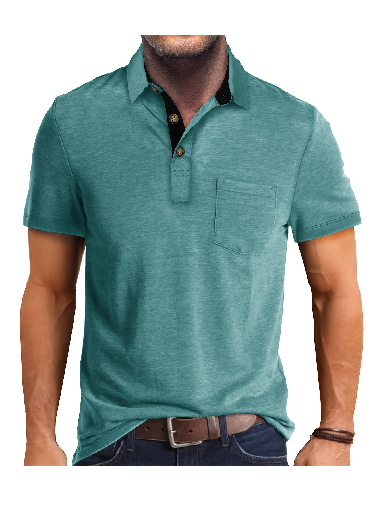 Polo décontracté pour homme à poche poitrine, style élégant pour usage quotidien ou bureau