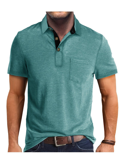 Polo décontracté pour homme à poche poitrine, style élégant pour usage quotidien ou bureau