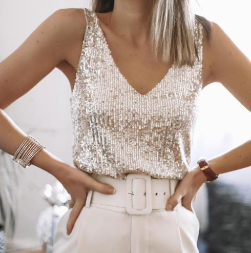 Top donna elegante con paillettes stile socialite per serate e uscite