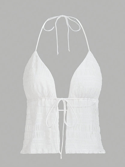 Top camisola mujer estilo halter chic para noche y playa