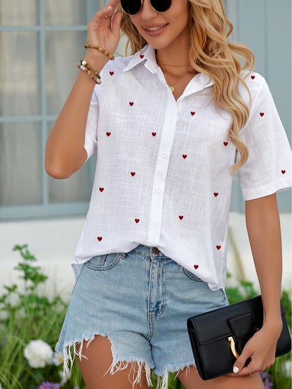 Chemise décontractée à imprimé cœur pour femme – Style estival tendance