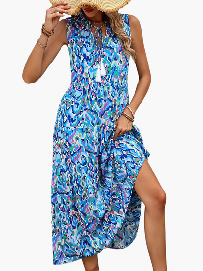 Elegancka sukienka damska bez rękawów w stylu boho na lato i wiosnę