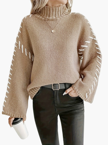 Elegancki sweter damski z golfem w stylu casual na jesień i zimę