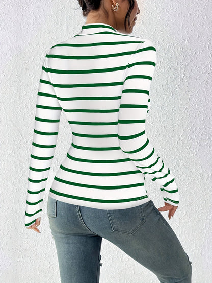 Haut moulant femme col montant rayé noir et blanc à manches longues