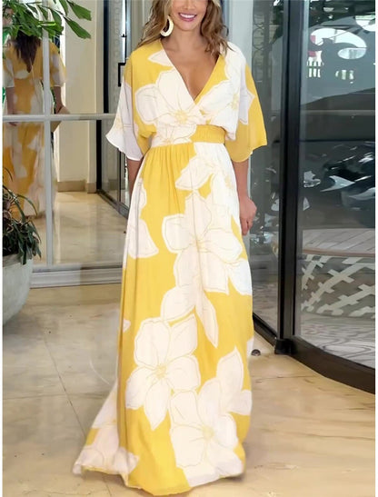 Robe longue femme élégante à fleurs style bohème pour occasions estivales