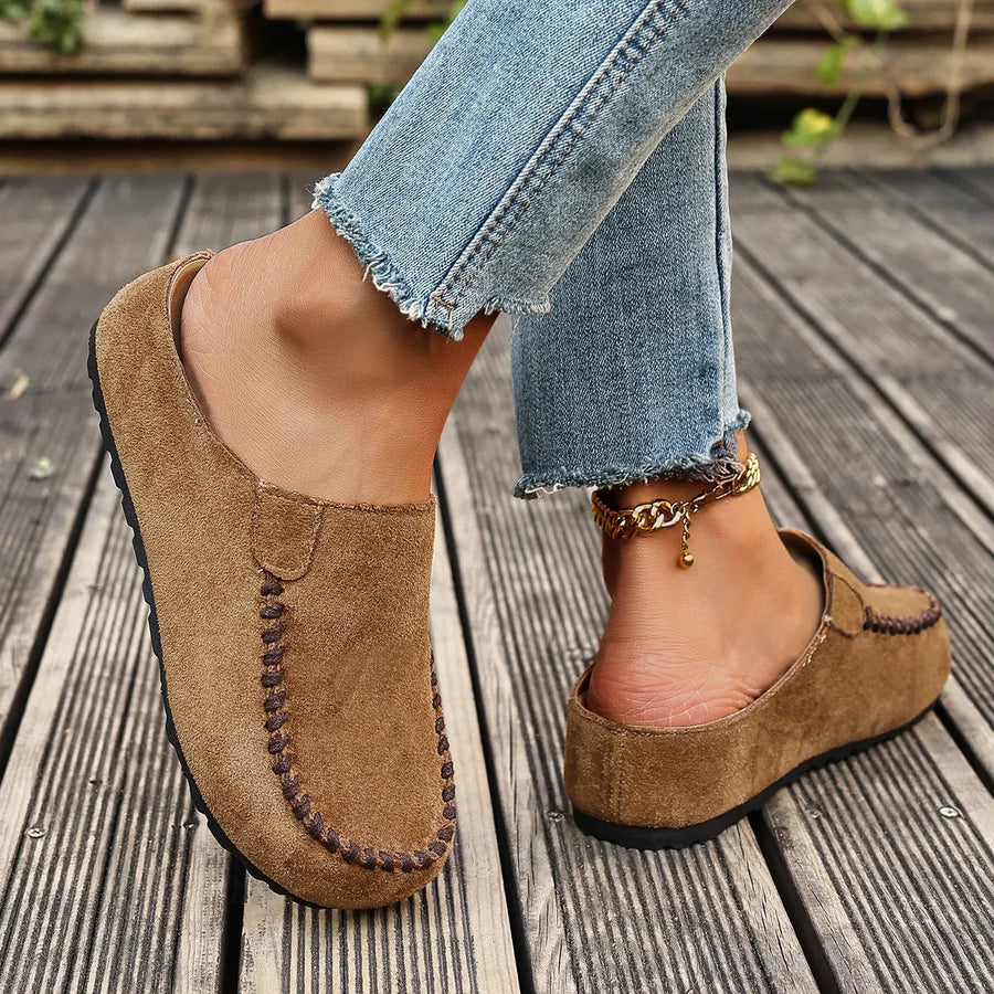 Bequeme Damen-Mules im Mokassin-Stil, geschlossen, mit flexibler Sohle