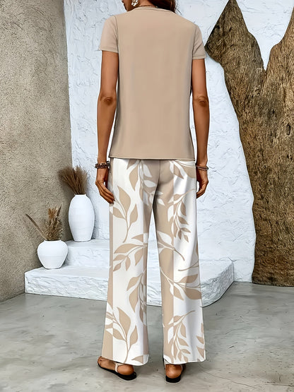 Ensemble élégant pour femme à manches courtes style décontracté chic avec pantalon large imprimé floral