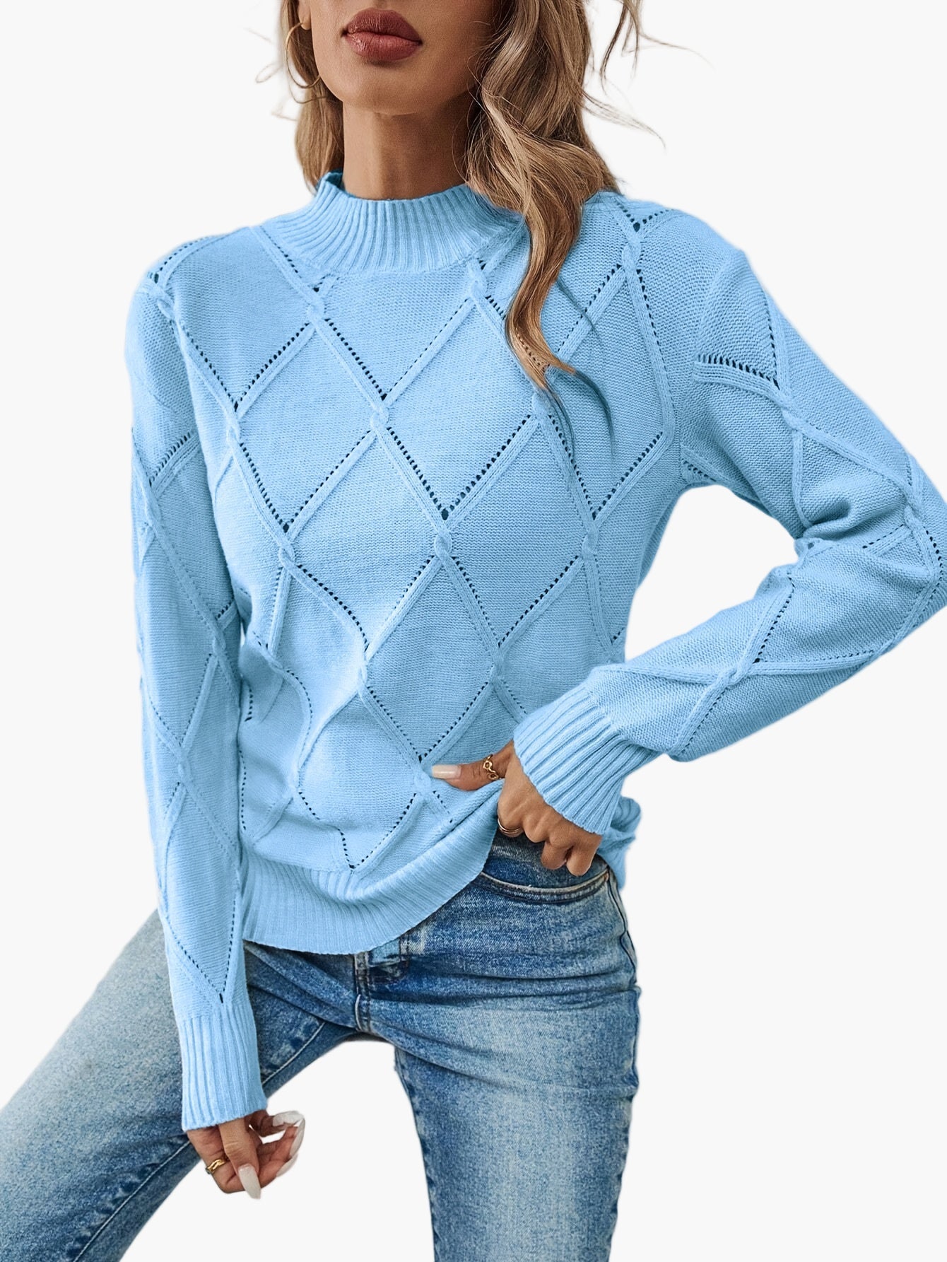 Pull-over femme élégant à motif géométrique manches longues pour usage quotidien ou bureau