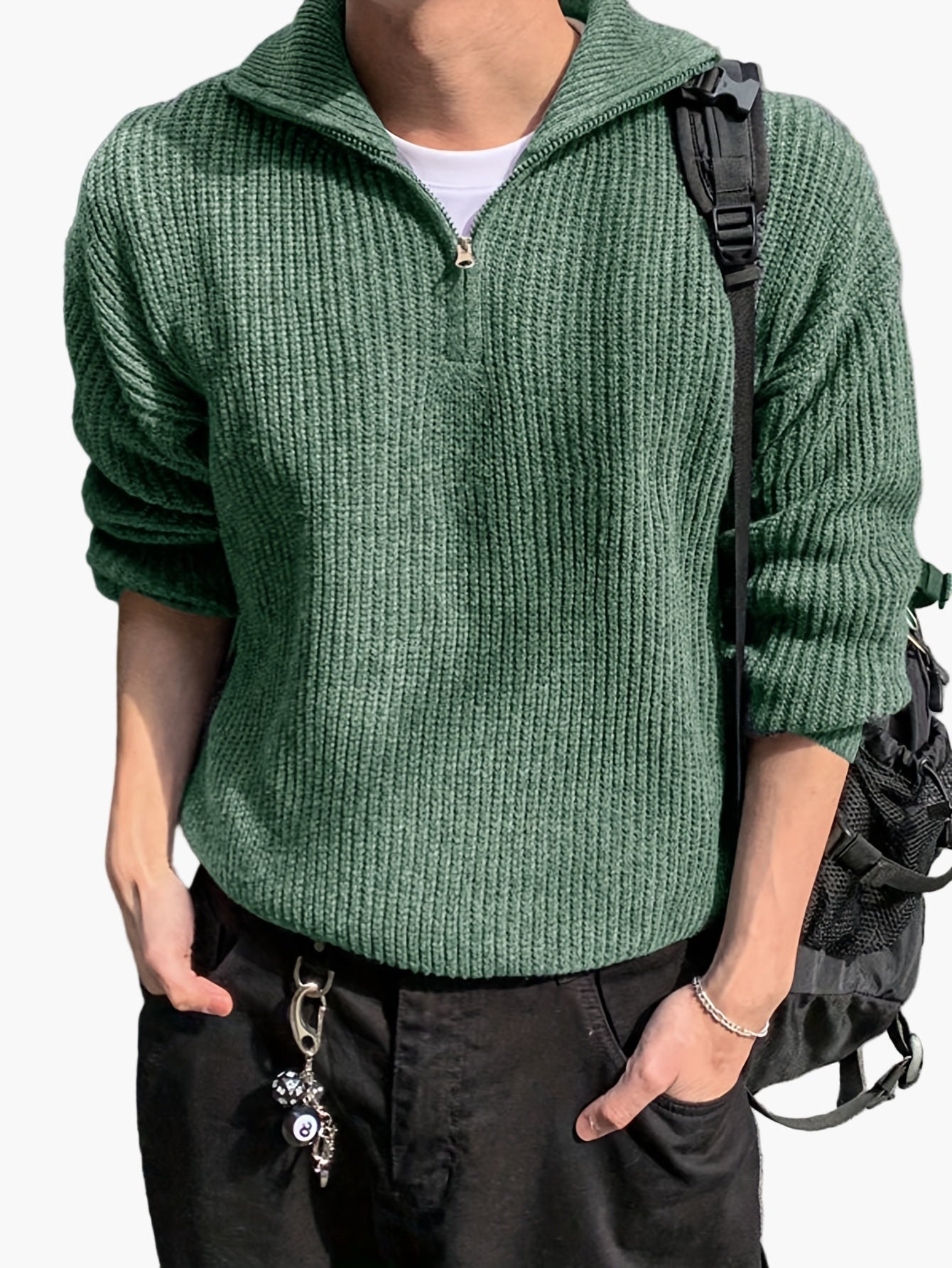 Men's casual style high collar zip-up sweater - Ideal for spring and autumn