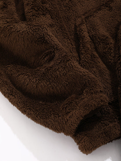 Ensemble Homme Doux en Peluche Marron avec Sweat à Capuche et Short