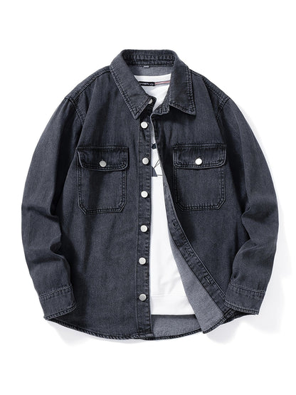 Surchemise Homme Décontractée en Jean à Manches Longues et Poches Poitrine