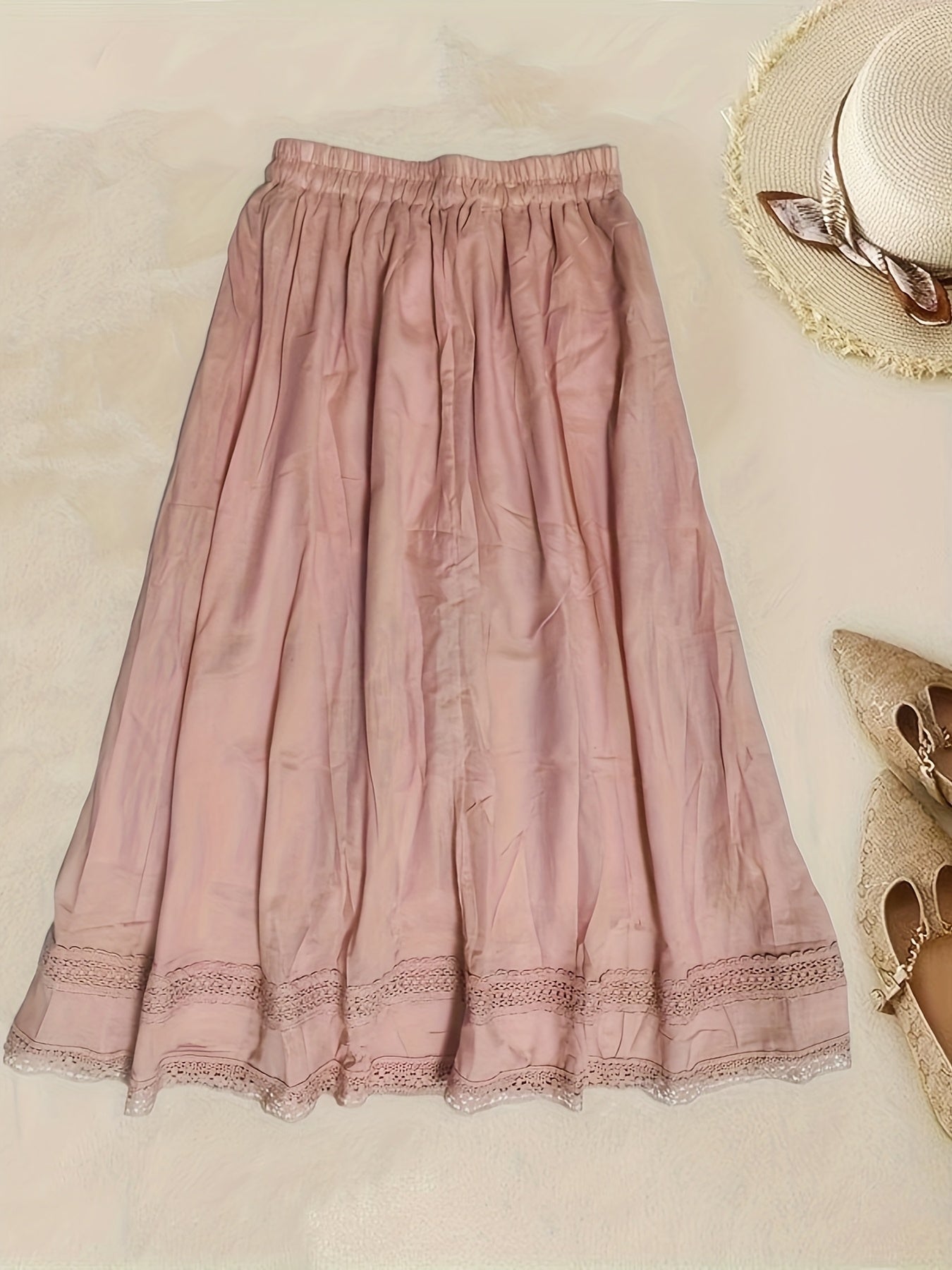 Gonna lunga donna stile bohémien con pizzo, elegante e fluida per l'estate