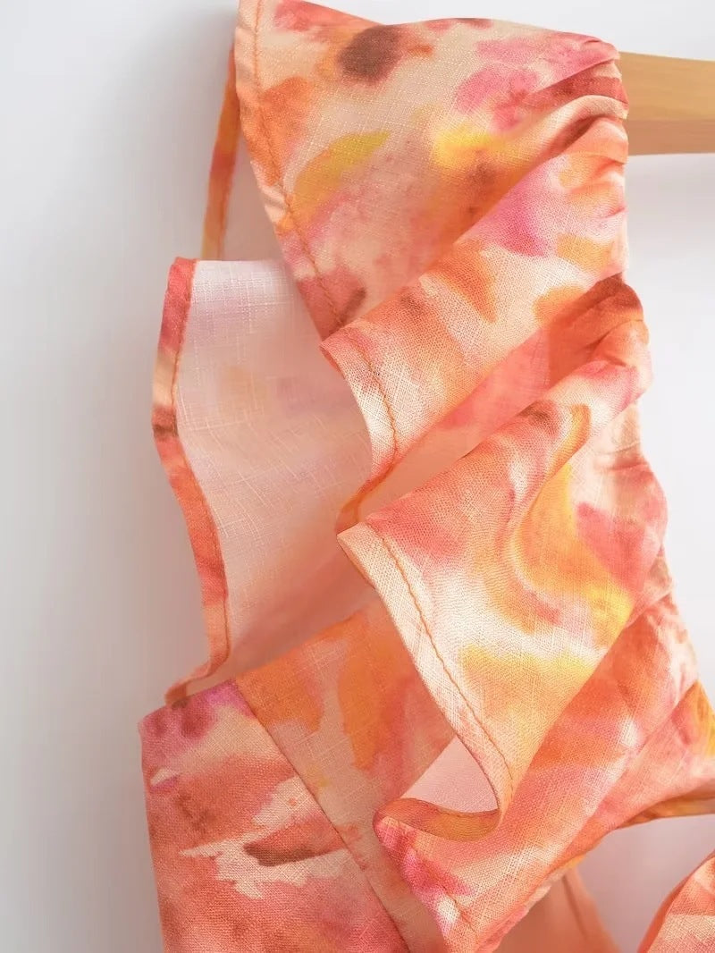 Długa sukienka damska w stylu boho z falbanami, bez rękawów, elegancka na lato i specjalne okazje