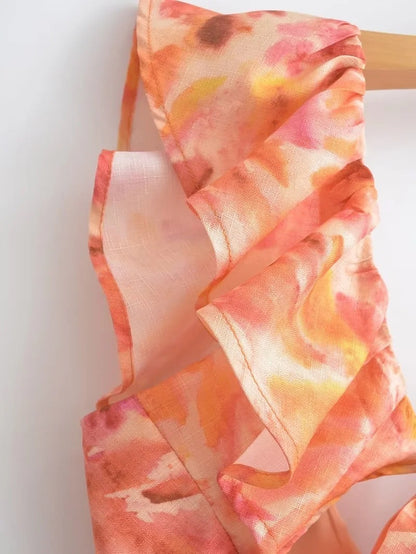 Długa sukienka damska w stylu boho z falbanami, bez rękawów, elegancka na lato i specjalne okazje