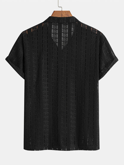 Chemise de vacances pour homme à manches courtes, style resort, élégante et ajourée