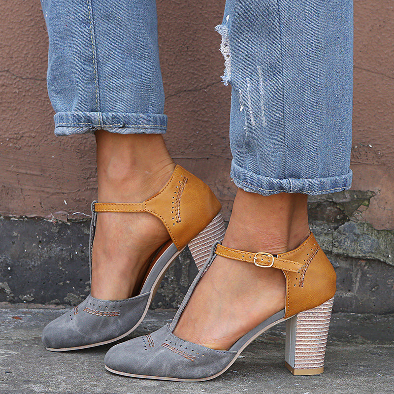Esme – T-strap Sandals with Round Toe and Matching Colors