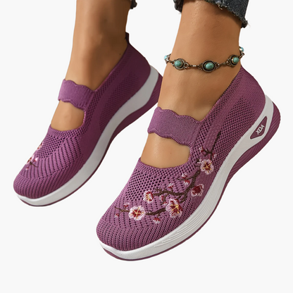 Chaussures décontractées femme confort avec broderie florale et bride élastique – Style marche et loisirs